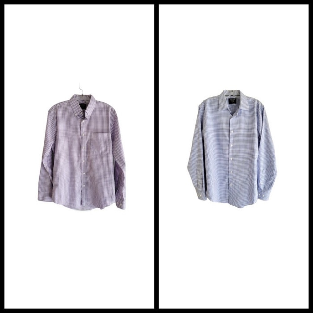 Bundle of 2 Nordstrom Mens Button Down Trim Fit Gingham Shirts Size 15  32-33